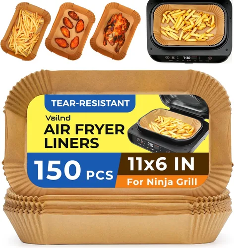 Miniatura 10 de Vailnd - Forros para freidora de aire desechables para cestas dobles, 200 piezas de papel pergamino rectangular para Ninja DZ201 DZ401, freidora