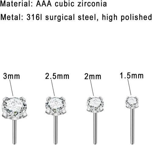 Miniatura 6 de FANSING 316L Surgical Steel Threadless Push Pin Birthday Stone Labret Studs 20g