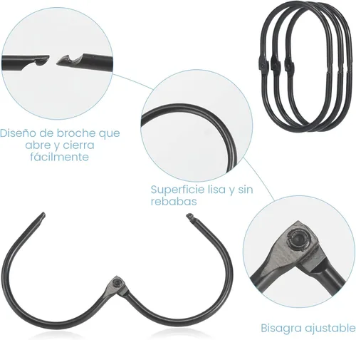 Miniatura 4 de Goowin Anillos de cortina de ducha, 12 Piezas Ganchos para cortina de ducha, anillos de ducha ovalados a presión para cortina, anillos de cortina