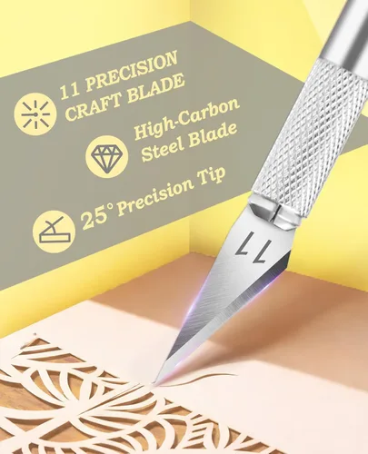Miniatura 3 de 1 pieza cuchillo de manualidades cuchillo de hobby con kit de 11 piezas cuchillas de acero inoxidable, 1 pieza regla de acero de 15MM para arte