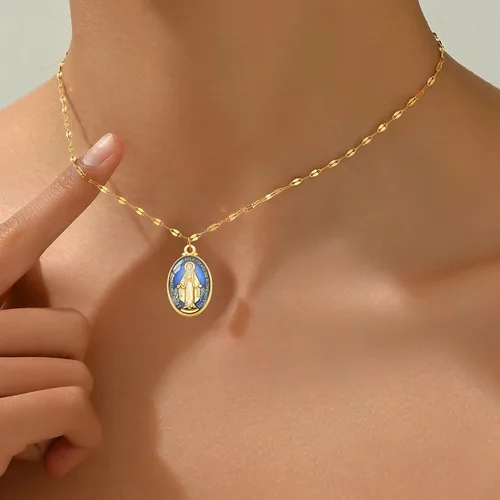 Miniatura 3 de 60 piezas de colgante de medalla milagrosa esmalte azul acento para hombres mujeres protección joyería católica encanto para bricolaje rosario