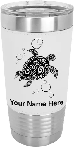 Miniatura 24 de LaserGram Vaso aislado al vacío de 20 onzas, tortuga marina hawaiana, grabado personalizado incluido (piel sintética, estilo béisbol)