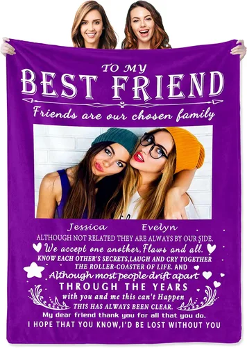 Miniatura 17 de Regalos personalizados de cumpleaños para mejor amiga para mujeres, manta personalizada con imagen, manta de fotos de mejor amiga con texto, regalos