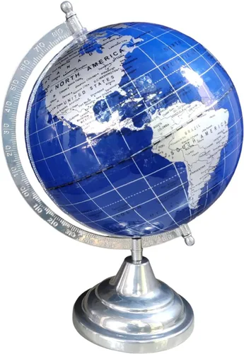 GeoKraft Globo giratorio decorativo de alta calidad con arco y base de metal, globo del mundo, decoración del hogar, oficina (8 pulgadas, azul