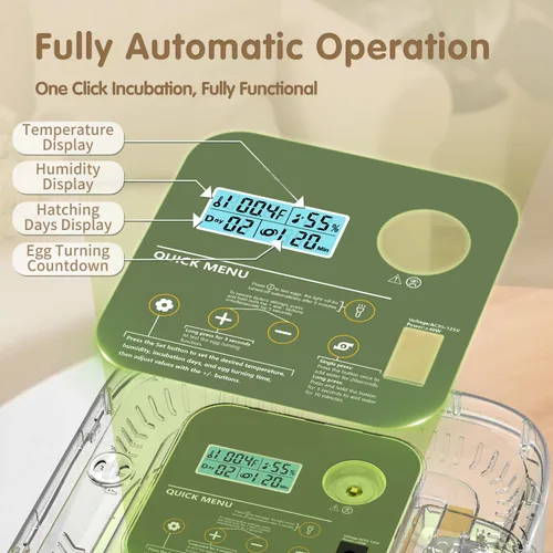 Miniatura 3 de HOWOOlUA - Incubadora de huevos para incubar huevos con giro automático, control de temperatura y humedad, incubadora de huevos integrada de gran