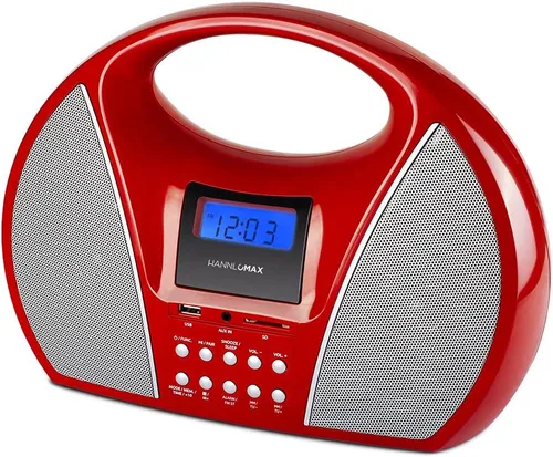 HANNLOMAX Radio AM/FM portátil HX-510R con puerto USB/SD para reproducción de MP3, Bluetooth y entrada auxiliar (rojo)