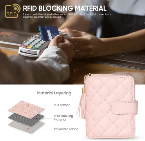 Miniatura 6 de Billetera para tarjetas de crédito, con cremallera para hombres y mujeres, Rosado, Classic