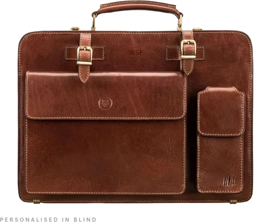 Miniatura 8 de Maxwell Scott - Mens Luxury Italian Leather Large Square Briefcase - Zip Closure - Handmade in Italy - The Alanzo