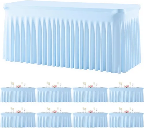 Miniatura 50 de Paquete de 2 manteles color azul bebé para mesas rectangulares de 6 pies, mantel ajustable de elastano, fundas de mesa elásticas de 6 pies, manteles