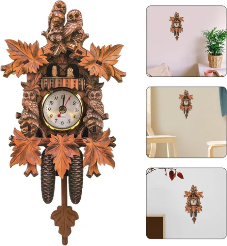 Miniatura 9 de HOMSFOU - Reloj de pared de péndulo de cuco para dormitorio, sala de estar y oficina, decorativo, colgante para el hogar, reloj D Cor 9.56 x 4.92 x