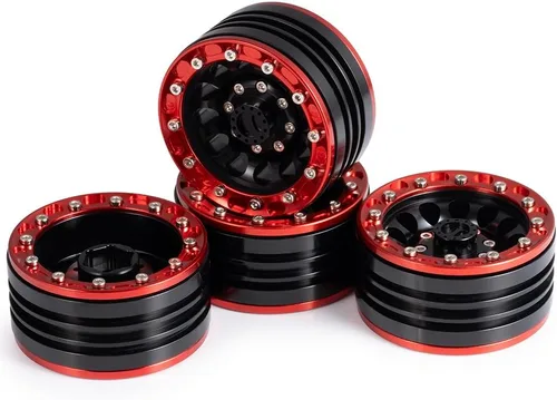 Miniatura 4 de MOHERO Llantas de aleación Beadlock de 1/10 de 1.9 pulgadas para RC Cralwer Axial SCX10 CC01 D90, paquete de 4 (rojo y negro)