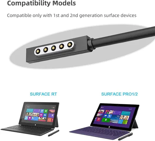 Miniatura 4 de Cable de carga USB C para Surface RT y Pro 1 2 (negro de 6 pies), funciona con cargador USB-C de 15 V/3A 45 W, compatible con Microsoft Surface 1512