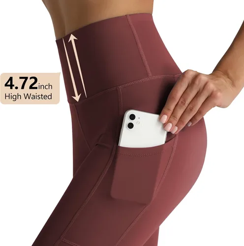 Miniatura 2 de RIMLESS 7 Leggings para mujer con bolsillos de cintura alta, pantalones de yoga de algodón para entrenamiento, correr, atletismo, pantalones capri
