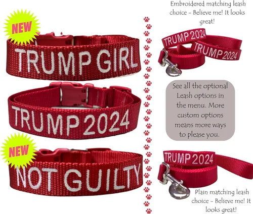 Miniatura 7 de MAGA Trump 2024 - Collar para perro, correa y collar para mascotas, 40 bonitas opciones de bordado para perros de juguete, tamaño S, Presidente 47