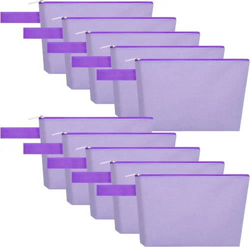 Miniatura 35 de 10 bolsas de maquillaje de lona de algodón con parte inferior y correa, bolsa de cosméticos multiusos con cremallera, bolsa de aseo de viaje, bolsa