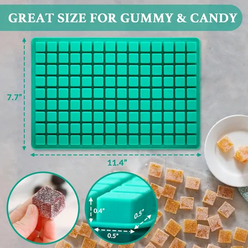 Miniatura 5 de Moldes cuadrados de silicona para gomitas, mini moldes de chocolate con caramelo, paquete de 3, 126 cavidades, antiadherentes, sin BPA, moldes