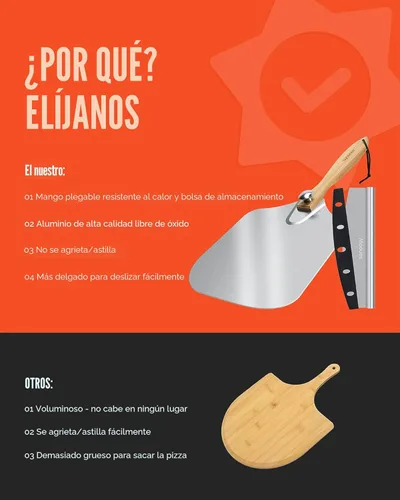 Miniatura 6 de Pala de Pizza de Aluminio Espátula de Pizza, Mooues Pala de Pizza de Metal de 12 pulgadas (12"x 14") con Cortador Basculante Mango de Madera