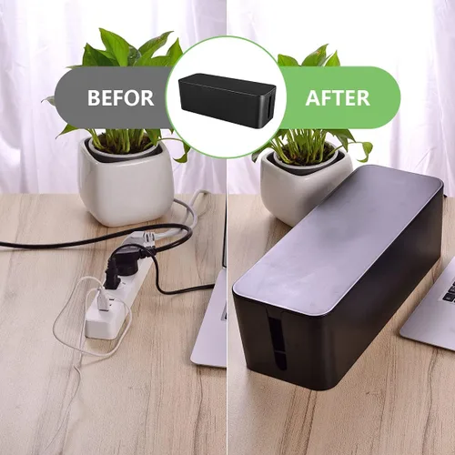 Miniatura 6 de Caja organizadora de cables, caja organizadora de cables grande para ocultar la regleta de alimentación y debajo del escritorio, organizador de Negro