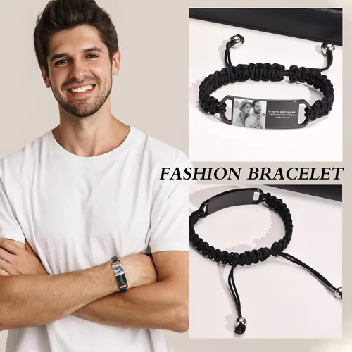 Miniatura 2 de MPRAINBOW Pulsera de fotos personalizada para hombres, regalos personalizados para él y ella, imagen personalizada, nombre y texto grabados de acero