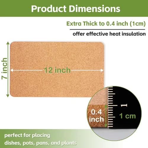 Miniatura 3 de KITWILD Salvamanteles rectangulares de corcho grueso de alta densidad para platos calientes, platos y encimeras de cocina, partículas finas de 12 x