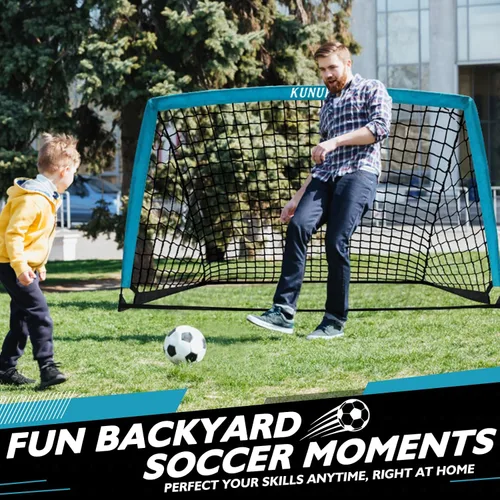 Miniatura 2 de Juego de 2 porterías de fútbol para niños, 5 x 3, 6 x 4, 9 x 5, red de práctica de fútbol plegable con bolsa de transporte portátil para niños
