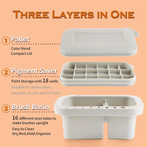 Miniatura 2 de Caddy Multiusos para Pinceles de Pintura con Soporte, Lavador, Bandejas, Caja de Paleta - Taza Limpiadora para Artistas para Pinturas de Acuarela