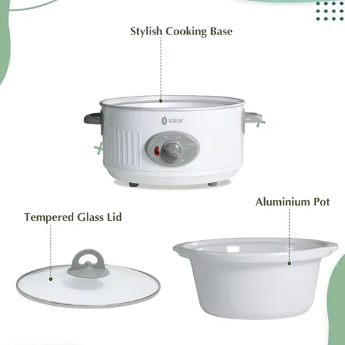 Miniatura 3 de Olla de cocción lenta de 3.5 cuartos de galón con 3 ajustes de temperatura, antiadherente y apta para lavavajillas, olla de cerámica extraíble