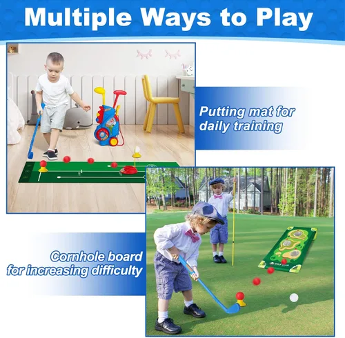 Miniatura 4 de Juego de Golf para Niños Pequeños para Niños y Niñas de 2 3 4 5 Años, Carrito de Golf Mejorado para Niños con Alfombrilla de Putting y Tablero