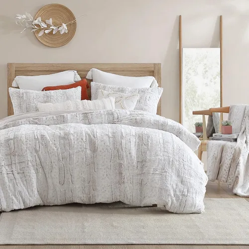 Miniatura 2 de Peri Home Leopard Bedding - Juego de edredón y funda de 3 piezas de piel sintética, súper suave y acogedor, leopardo de nieve marfil
