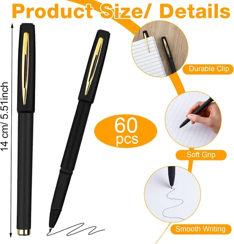 Miniatura 2 de Outus 60 bolígrafos de tinta de gel negra a granel de 0.020 in, bolígrafo negro a granel de punta ultra fina, bolígrafos de gel para oficina