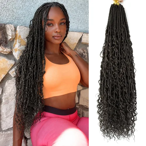 Miniatura 17 de 8 Paquetes de Rastas Falsas Bohemias de Ganchillo de 14 Pulgadas, Rastas Suaves de Ganchillo con Extremos Rizados, Pre-enrolladas, Cabello de 1B/27#