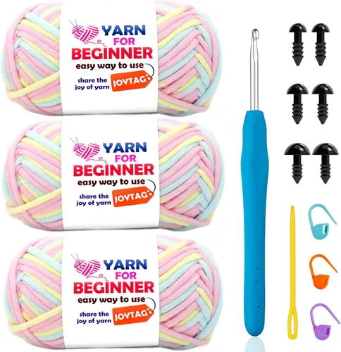 Miniatura 77 de Paquete de 3 hilos de ganchillo de mezcla de algodón y nailon - azul, gris, verde - 3x50g - puntadas fáciles de ver - kit de ganchillo y tejido