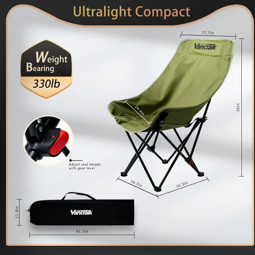 Miniatura 3 de Silla plegable para exteriores, ultraligera de 4.4 libras, silla de camping portátil con palanca de cambios ajustable y bolsa de transporte, silla