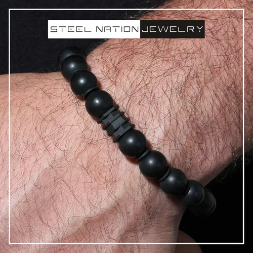 Miniatura 2 de Pulsera Bolo de Nylon Ajustable con Cuentas de Acero Inoxidable para Hombre - Elección