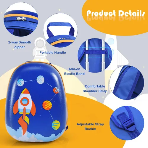 Miniatura 4 de Goplus Equipaje para niños, 2 piezas, 12 y 16 pulgadas, juego de equipaje de mano para niños con 4 ruedas giratorias, maleta ligera con ruedas