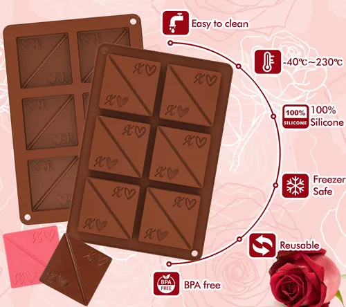 Miniatura 5 de Webake Molde cuadrado para chocolate, paquete de 2 moldes de silicona para chocolate de conversación, molde de chocolate para parejas románticas