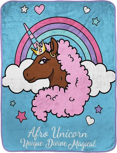 Afro Unicorn Manta única, divina y mágica, mide 46 x 60 pulgadas, ropa de cama para niños, forro polar súper suave resistente a la decoloración