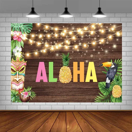 Miniatura 4 de Telón de fondo Aloha de 7 x 5 pies para fotografía, temática hawaiana tropical, decoración de fiesta Luau, escultura de pájaro, fondo de fotografía