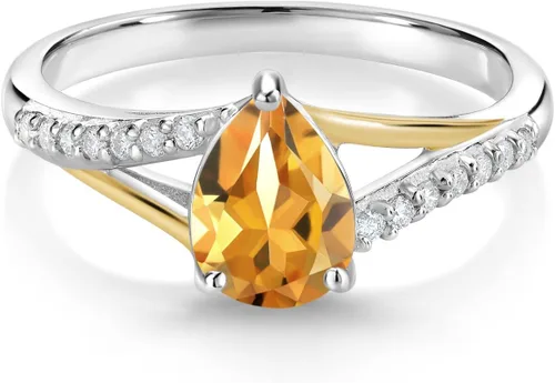 Miniatura 8 de Gem Stone King Anillo de compromiso de plata 925 y oro amarillo de 10 quilates, piedra natal con forma de pera de 0.315 x 0.236 in y diamantes