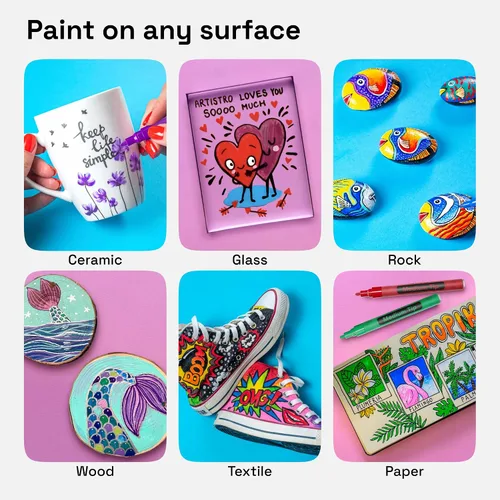 Miniatura 4 de ARTISTRO 30 marcadores de tela – Kit de decoración de tela – Permanente para ropa – Bolígrafos de pintura acrílica para tenis, bolsos, zapatos