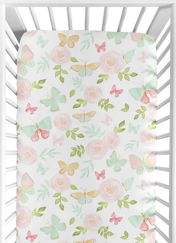 Miniatura 6 de Sweet JoJo Designs Sábana bajera ajustable para cuna portátil para bebé niña coral y turquesa para colección de plumas, para mini cuna o paquete