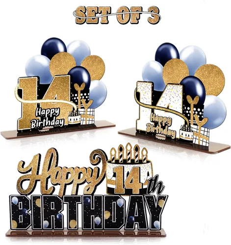 Miniatura 97 de LINGTEER Feliz 10º Cumpleaños Juego de Centros de Mesa de Acrílico Azul para Mesa - Brindemos por Diez Años Decoraciones de Regalo de Fiesta de 10º