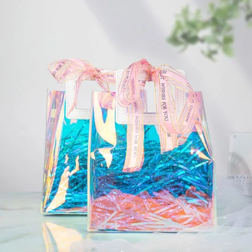 Miniatura 7 de Bolsas de regalo pequeñas holográficas, paquete de 2 unidades de 7.9 x 7.1 x 3.9 pulgadas con asas para mujeres, niñas, cumpleaños, Navidad, fiestas