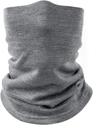 Villand Polaina de cuello 100% lana merino para hombres y mujeres, calentador de cuello de doble capa sin costuras para deportes de invierno con