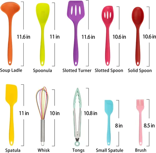 Miniatura 3 de KAY RUK - Juego de utensilios de cocina de silicona, 10 piezas, utensilios de silicona de seguridad de grado alimenticio, herramientas de cocina