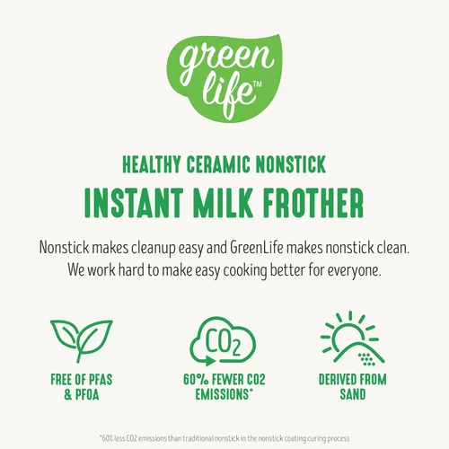 Miniatura 8 de GreenLife Espumador de leche eléctrico de cerámica, 10 onzas, 4 en 1, espuma fría y caliente automática, espuma densa y ligera, sin PFAS, calentador