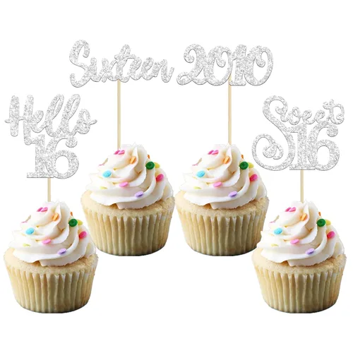 Miniatura 13 de Gyufise 1 Pieza Dulce Adolescente 16 Decoración para Pastel con Purpurina Palillo de Pastel de 16 Cumpleaños para Brindis por 16 Años de Edad