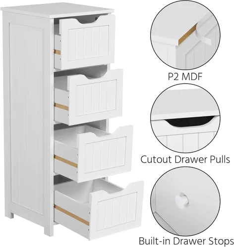 Miniatura 5 de Topeakmart Gabinete de madera independiente para baño, armario de baño, organizador de almacenamiento lateral, cuatro cajones para baño y cocina