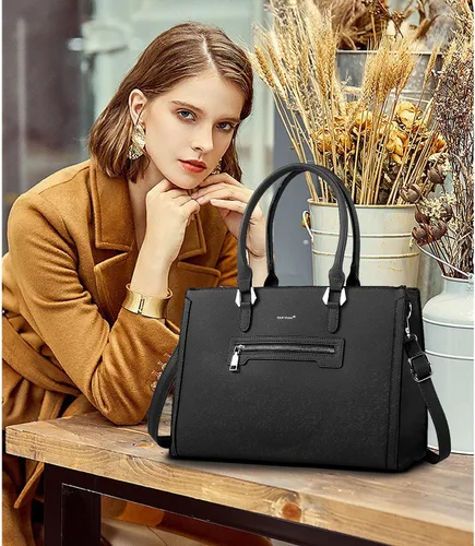 Miniatura 2 de TANTOMI Structured Satchel Purses for Women, Medium Vegan Leather Top Handle Handbag with Pockets, Classy Work Bag for Ladies