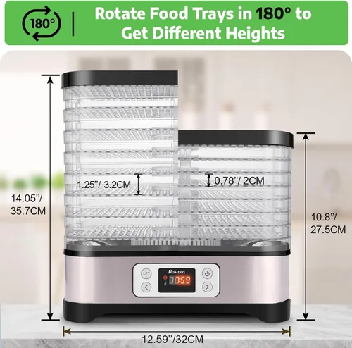 Miniatura 4 de Homdox Deshidratador de alimentos para carne seca y frutas, 8 bandejas sin BPA, temporizador de 72 horas y control de temperatura de 158 °F, máquina